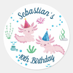 Sticker Rond Joli Axolotl White Birthday Party