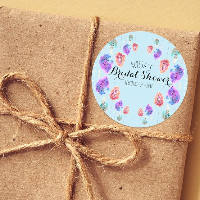 Sticker Rond Joli Baby Shower Bohème Pastel Aquarelle Feuillage (Créateur téléchargé)