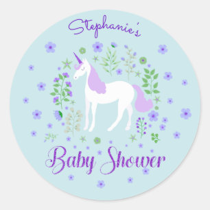 Sticker Rond Joli Baby shower d'Aqua violet Unicorne