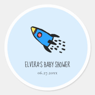 Sticker Rond Joli Baby shower de bébé garçon de roquette bleu