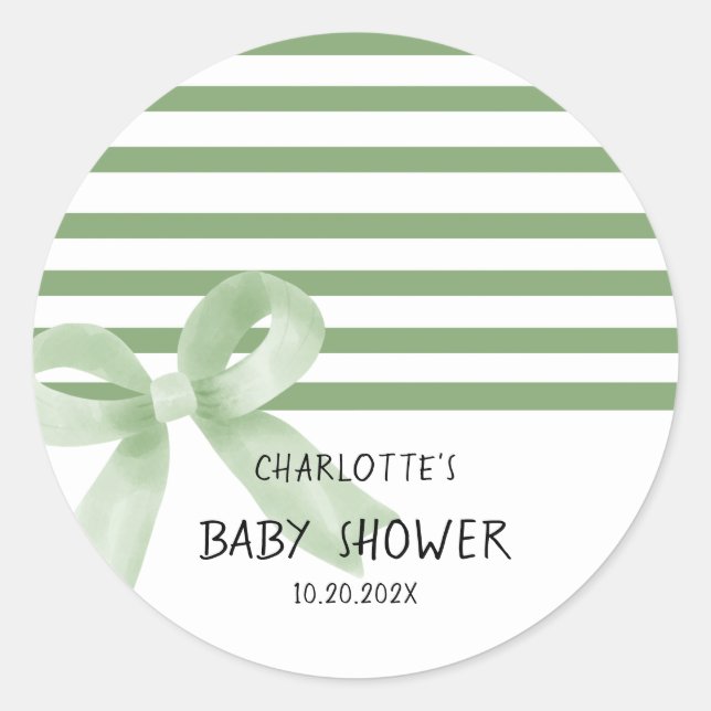 Sticker Rond Joli Baby shower de Bow vert Aquarelle (Devant)