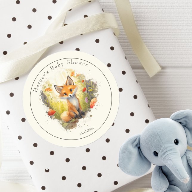 Sticker Rond Joli Baby shower de Fox Woodland Favoriser (Créateur téléchargé)