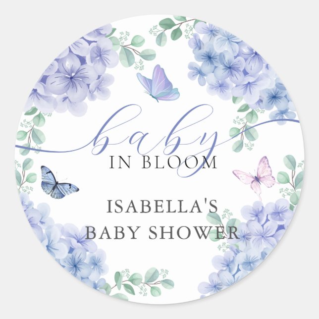 Sticker Rond Joli Baby shower de jardin fleuri Hydrangea (Devant)