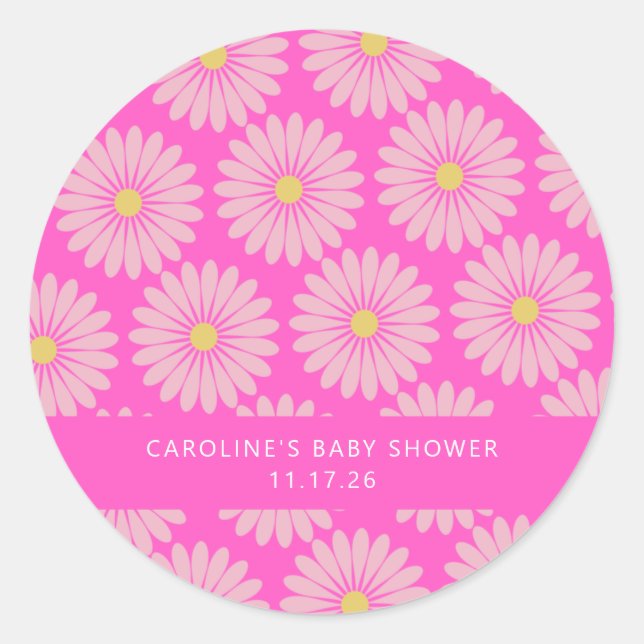 Sticker Rond Joli Baby shower personnalisé rose fleur scandinav (Devant)