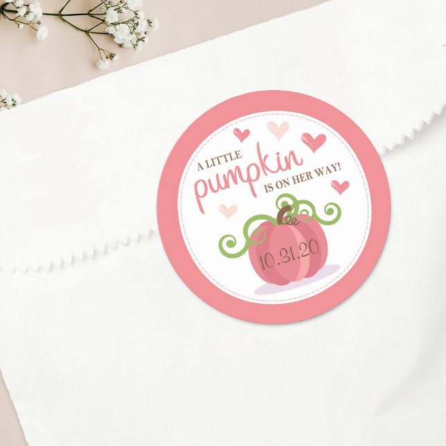 Sticker Rond Joli Baby shower Petites Filles Citrouilles (Créateur téléchargé)