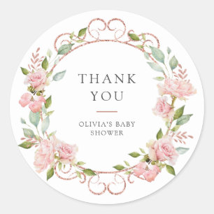 Sticker Rond Joli Baby shower rose Roses ou Merci Baptême