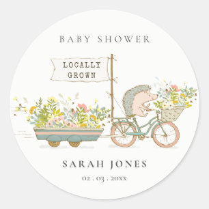 Sticker Rond Joli Baby shower Vélo Hérisson Cultivé Localement 