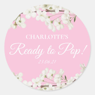 Sticker Rond Joli Blanc Fleur rose Prêt à Pop Baby shower