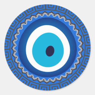 Sticker Rond Joli bleu grec Mandala Nazar Evil Eye Amulet