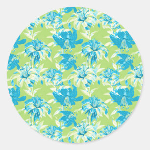 Sticker Rond Joli bleu vert transparent lièvre floral