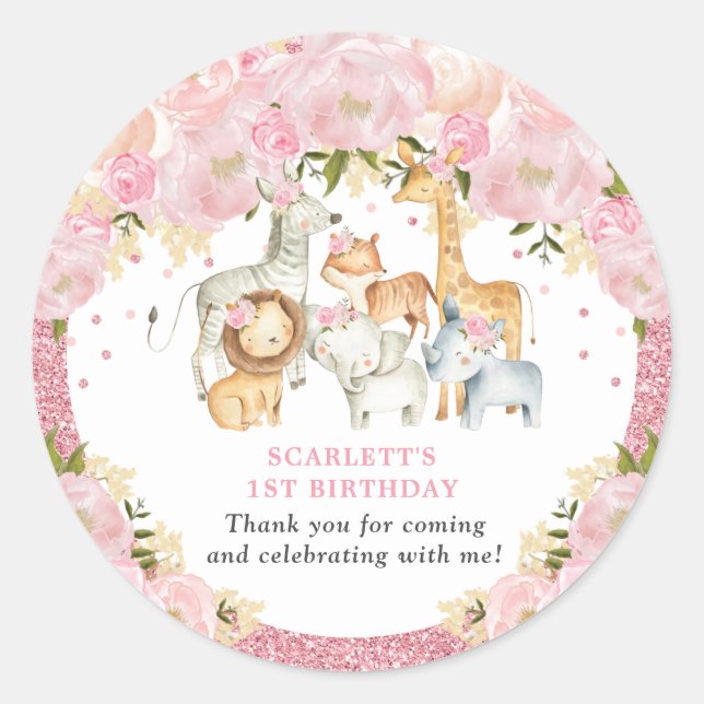 Sticker Rond Joli Blush rose Floral Jungle Baby shower d'annive (Devant)