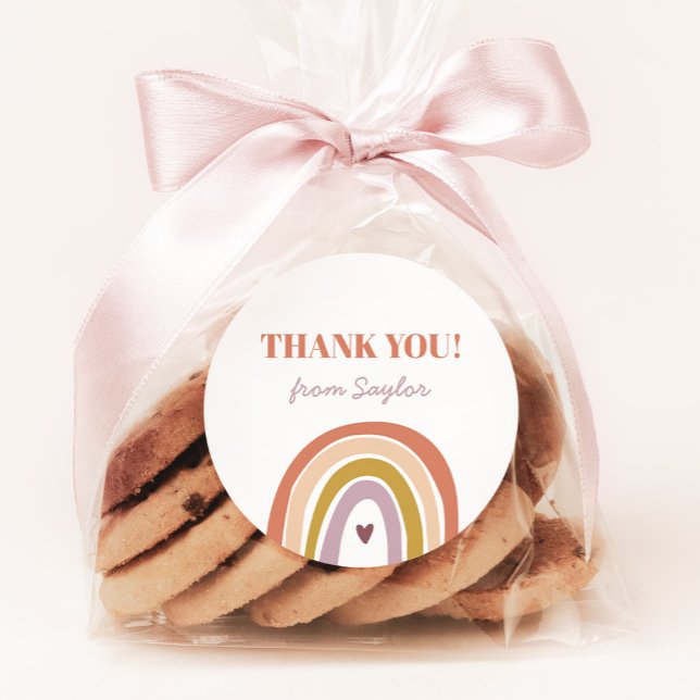 Sticker Rond Joli Boho Rainbow Blush Peach Anniversaire (Créateur téléchargé)