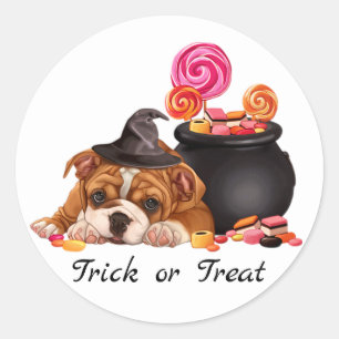 Sticker Rond Joli bonbon ou traiter bonbon chien Halloween