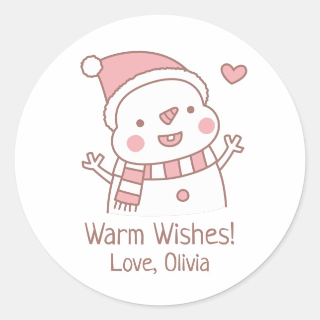 Sticker Rond Joli bonhomme de neige, Doodle de Noël (Devant)