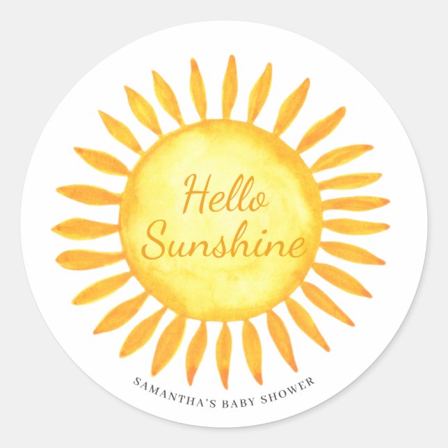 Sticker Rond Joli Bonjour Sunshine Genre Baby shower neutre (Devant)