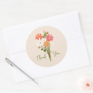 Sticker Rond Joli Bouquet De Fleurs Moderne Et Coloré Merci