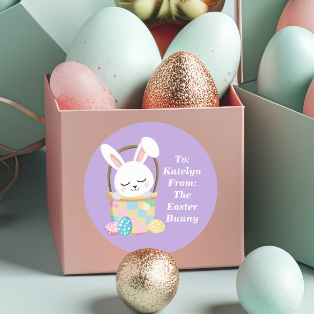 Sticker Rond Joli Bunny Pâques Violet Personnalisable Enfants (Créateur téléchargé)