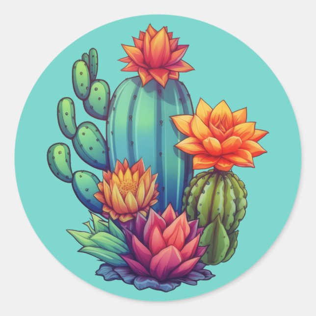 Sticker Rond Joli cactus en fleurs (Devant)