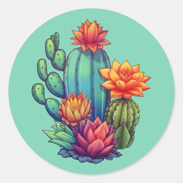 Sticker Rond Joli cactus en fleurs (Devant)