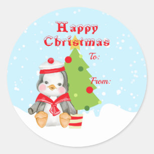 Sticker Rond Joli cadeau de Noël Pingouin de Noël