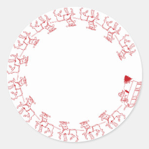 Sticker Rond Joli cadre de rennes Père Noël rouge blanc Noël