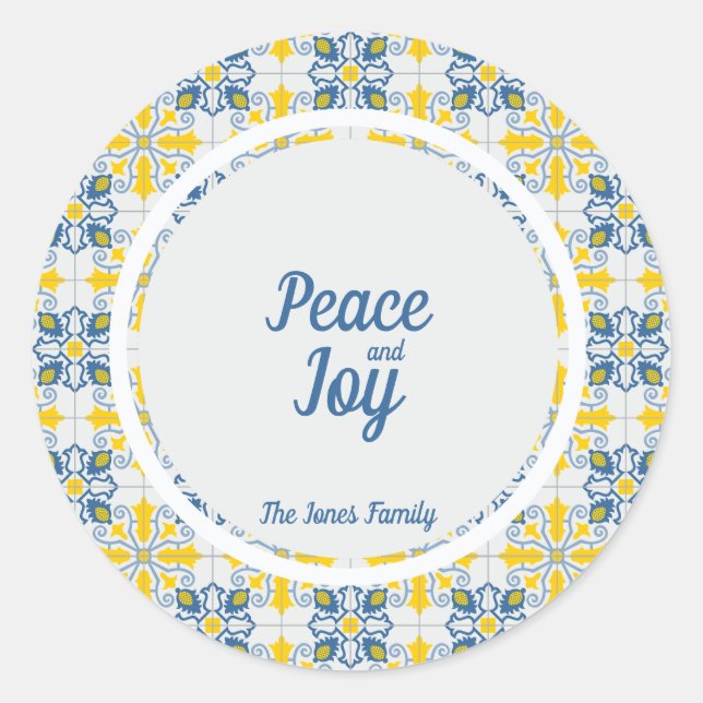 Sticker Rond Joli cadre de tuiles portugaises pour Noël en fami (Devant)