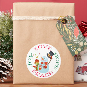Sticker Rond Joli Caroling Snowman Hope Noël