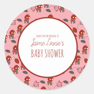 Sticker Rond Joli Champignon Baby Shower Garden Forest Merci