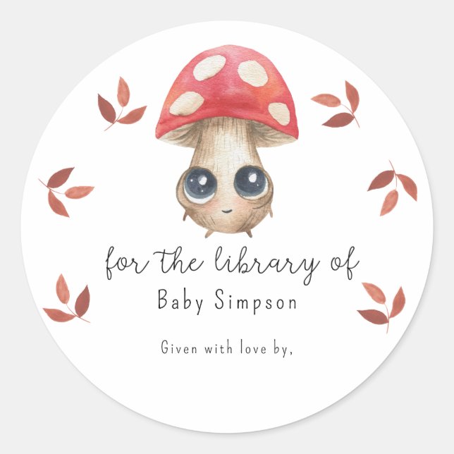 Sticker Rond Joli champignon - ex-libris, livres pour bébé (Devant)