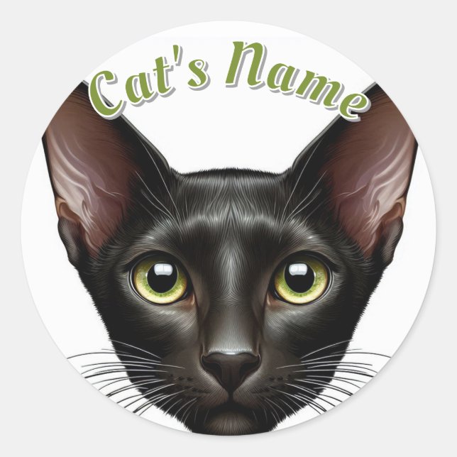 Sticker Rond Joli chat à courte vue d'orient noir ・ Personnalis (Devant)