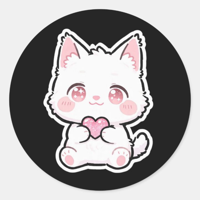 Sticker Rond Joli Chat Blanc (Devant)
