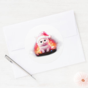 Sticker Rond Joli chat du Père Noël