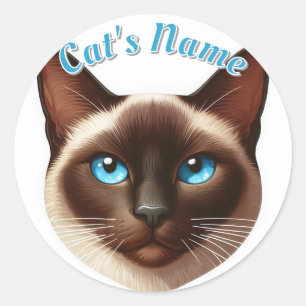 Sticker Rond Joli chat Siamais à cheveux courts plus nom