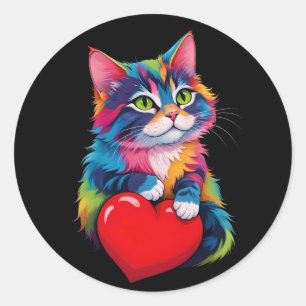 Sticker Rond Joli Chat Smoking Valentine's Day Heart Amateur de