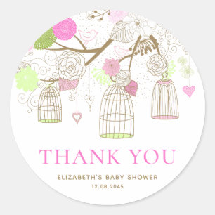 Sticker Rond Joli chevalet Baby shower de Merci Birdcages