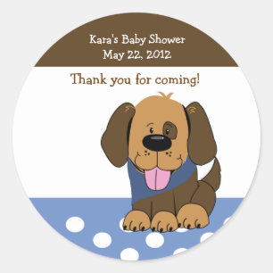 Sticker Rond Joli chevalet de Baby shower Brown de chiot Faveur