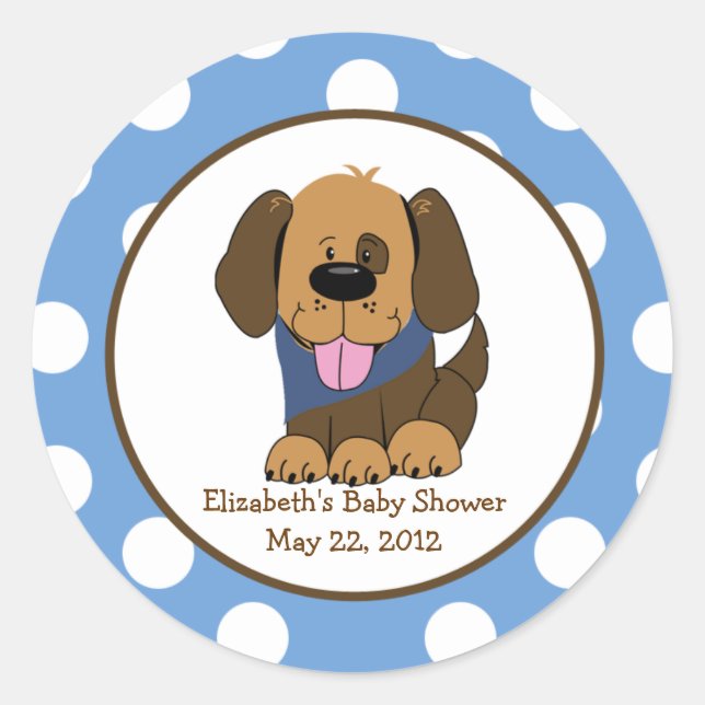 Sticker Rond Joli chevalet de Baby shower Brown de chiot Faveur (Devant)