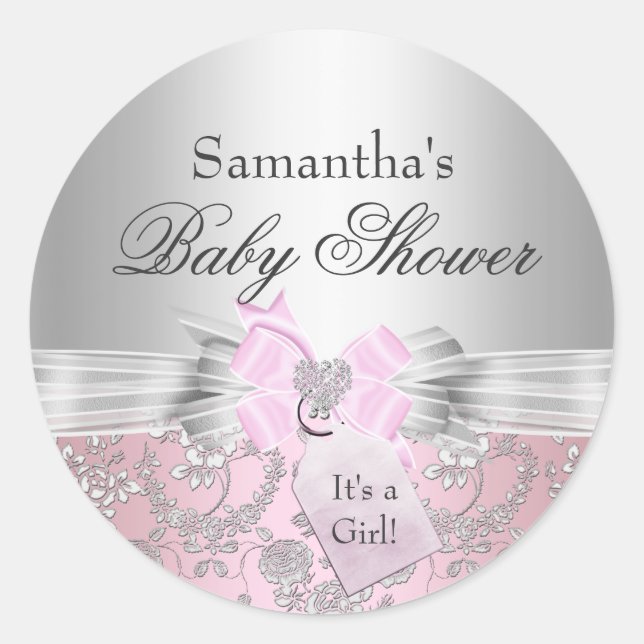 Sticker Rond Joli chevalet de Baby shower de Bow et Floral (Devant)