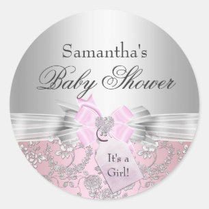 Sticker Rond Joli chevalet de Baby shower de Bow et Floral