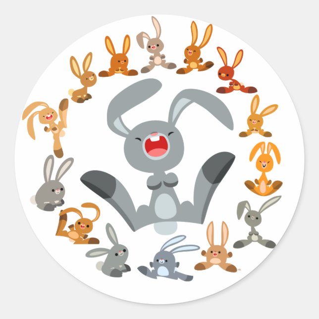 Sticker Rond Joli chevalet de dessin lapins Mandala (Devant)