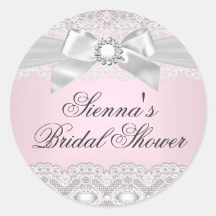 Sticker Rond Joli chevalet de Fête des mariées rose en dentelle