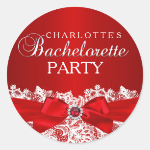 Sticker Rond Joli chevalet en dentelle et bijoux Bow Red Bachel