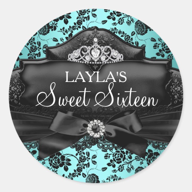 Sticker Rond Joli chevalet Tiara & Bow Turquoise Sweet 16 (Devant)