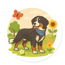 Joli chien de montagne bernois avec tournesol et b