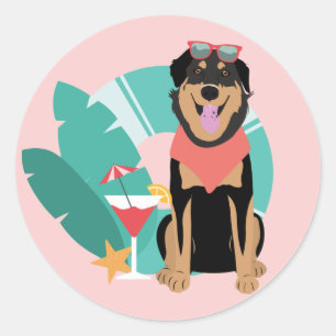 Sticker Rond Joli chien d'été avec lunettes de soleil