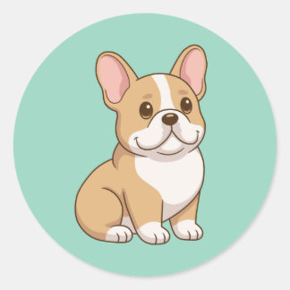 Sticker Rond Joli chiot Bouledogue Français sur fond vert