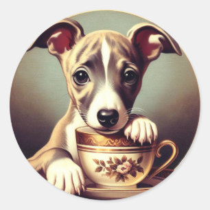 Sticker Rond Joli chiot Whippet