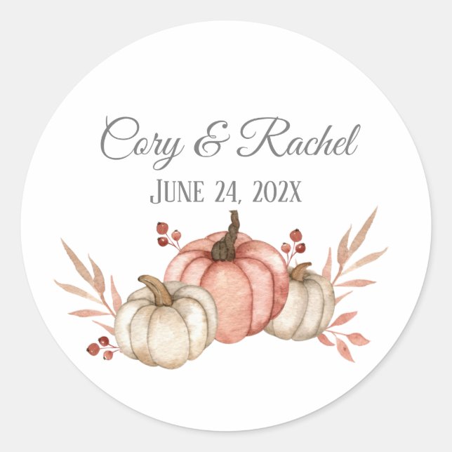 Sticker Rond Joli Citrouille Bouquet Mariage (Devant)