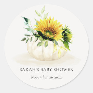 Sticker Rond Joli Citrouille de tournesol rustique Baby shower 