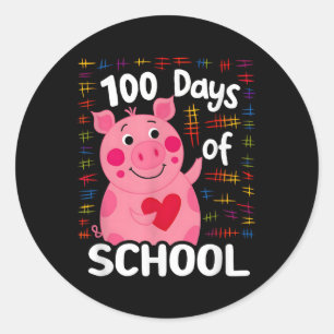 Sticker Rond Joli Cochon Rose Avec Coeur 100 Jours De L'École 1